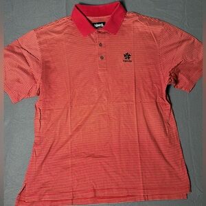 Ashworth Poipu Bay Golf Polo Shirt – Red & White Stripe Cotton Polo – Size Large